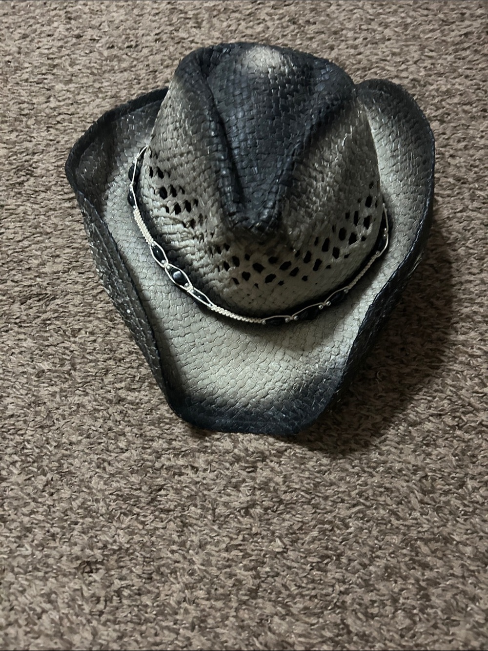 Men's Black Gradient Straw Cowboy Hat with Decorative Band